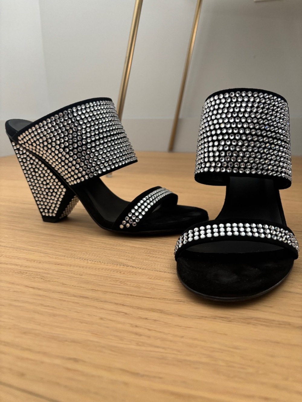 Balmain crystal-embellished open-toe wedge heels with original box